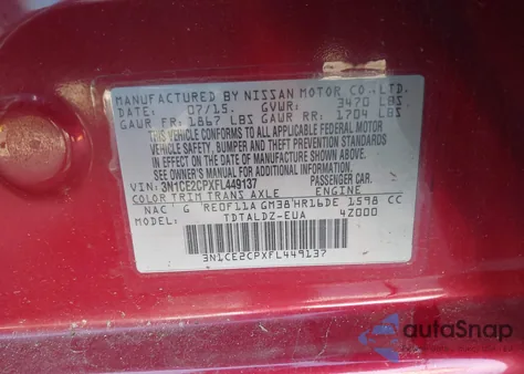 2015 Nissan Versa Note Sv z USA, uszkodzony, nr VIN 3N1CE2CPXFL449137